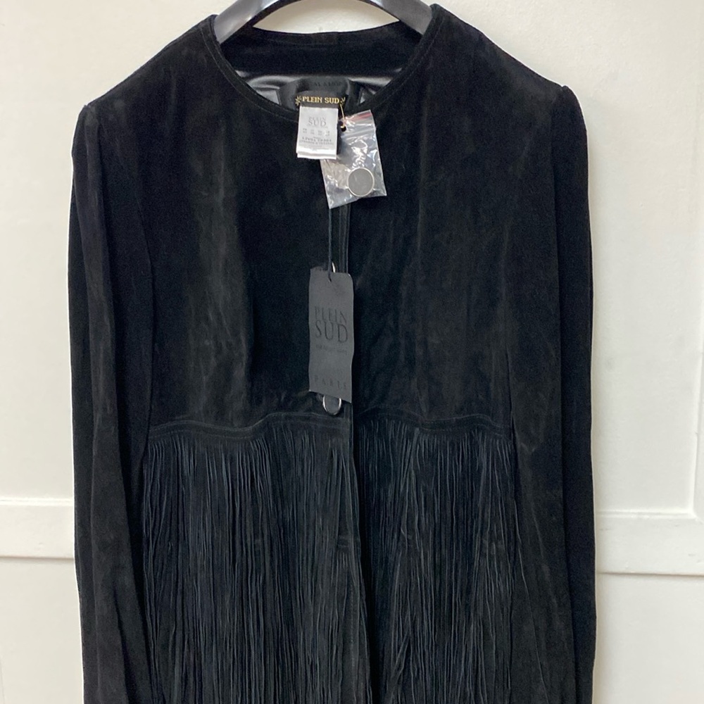 Plein Sud Paris Suede Black Jacket Fringe Rare New With Tag - Picture 2 of 16